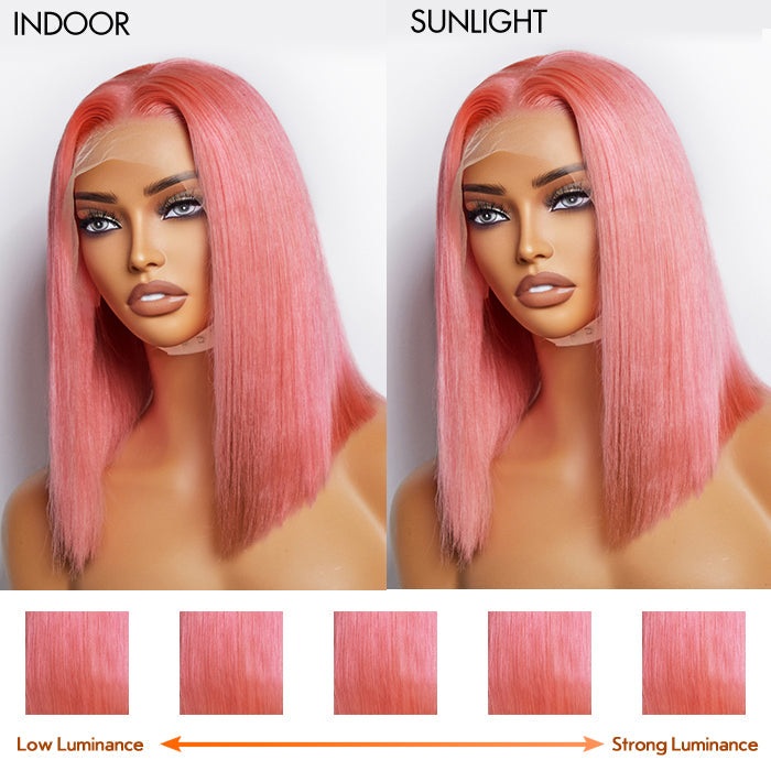 Diamond Elegance | 12 Inches Pre-Plucked 13"x4" #Pink Straight Bob Lace Frontal Wig 150% Density-100% Human Hair