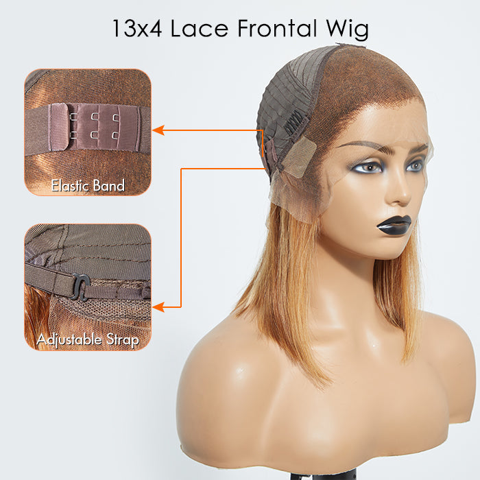 Crystal Crown | 12 Inches 13"x4" #P4/27 Straight Bob Lace Frontal Wig-100% Human Hair