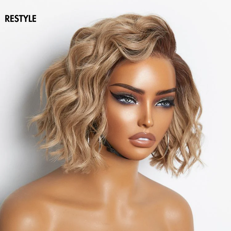 Shimmering Jewel | 8 inch Ash Blonde Ombre Blunt Cut Bob Glueless Minimalist HD Lace Ready to Go Short Bob Wig