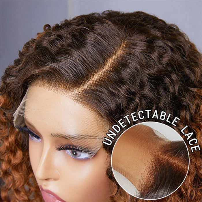 Celestial Sparkle | 10 Inches Trendy Mix Brown Short Cut Curly HD Lace Glueless Side Part Wig