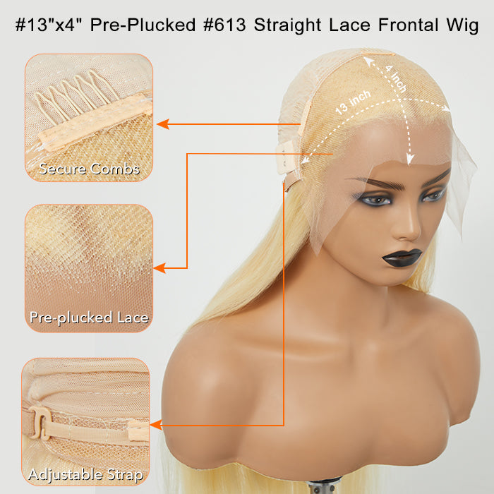 Pure Brilliance | 28-30 Inches Pre-Plucked 13"x4" #613 Straight Lace Frontal Wig 200% Density-100% Human Hair