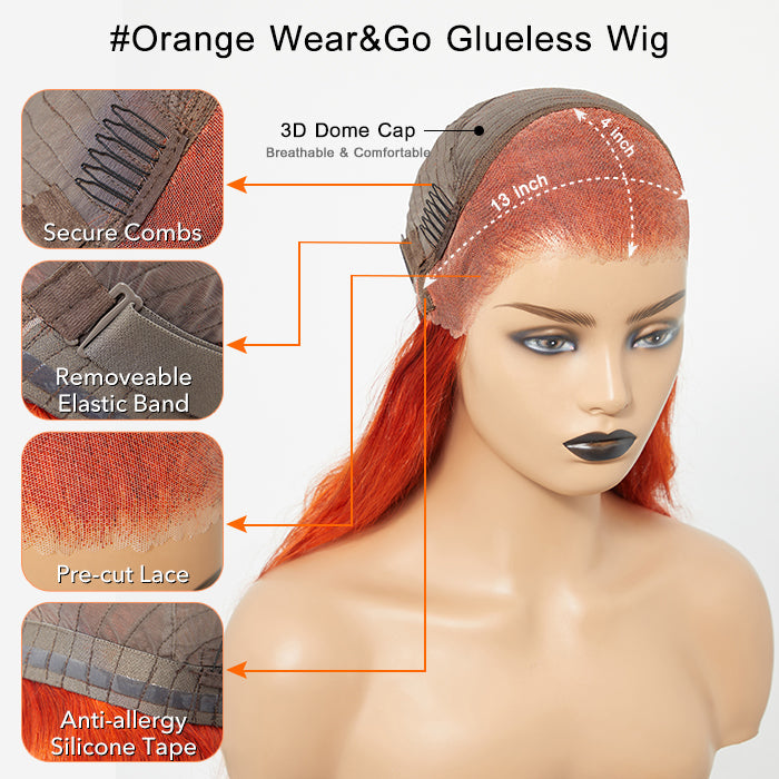 Heavenly Glint | 24 Inches 13"x4" Body Wavy Wear & Go Glueless #Orange Lace Frontal Wig-100% Human Hair