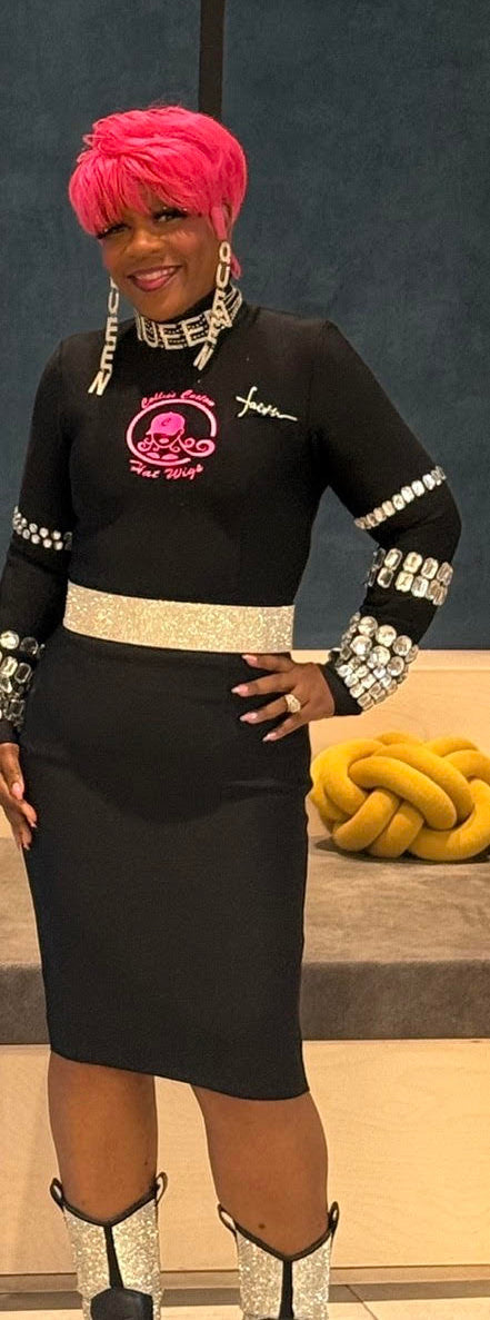 Black Studded & Bling High-Neck Bandage Dress