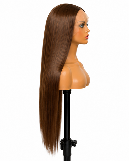 Crowned Mocha | 28" Long Straight Brown Lace Front Wig