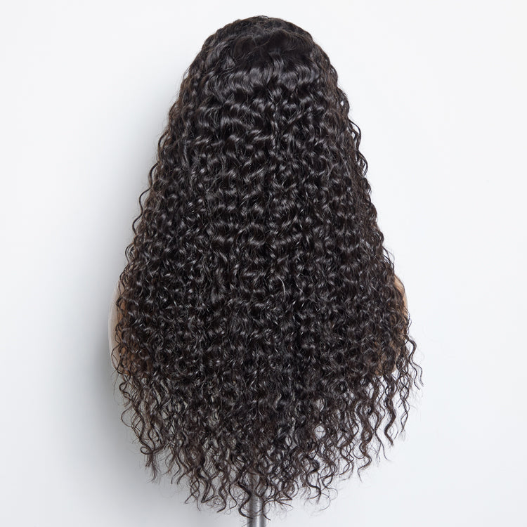 Peluca con encaje frontal transparente de 13x4, predecolorada, con gorro 3D sin pegamento y ondas al agua, densidad del 150 %.