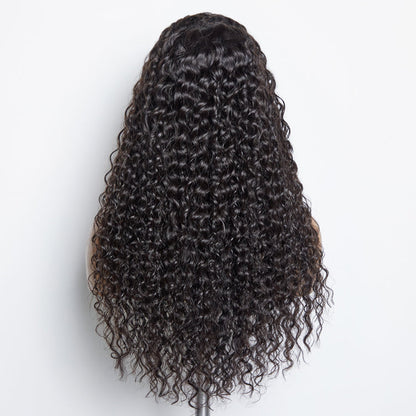 Peluca con encaje frontal transparente de 13x4, predecolorada, con gorro 3D sin pegamento y ondas al agua, densidad del 150 %.