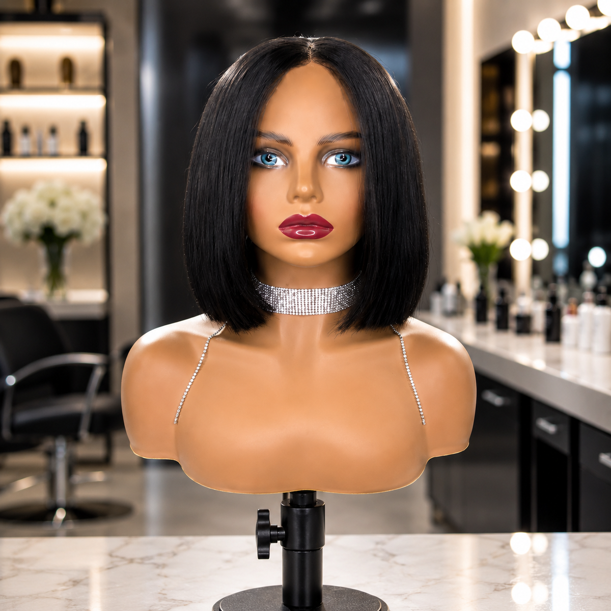 Nia | Classic Black Sleek Bob Lace Front Wig