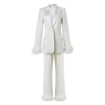Ostrich Feather Blazer & Pants Set