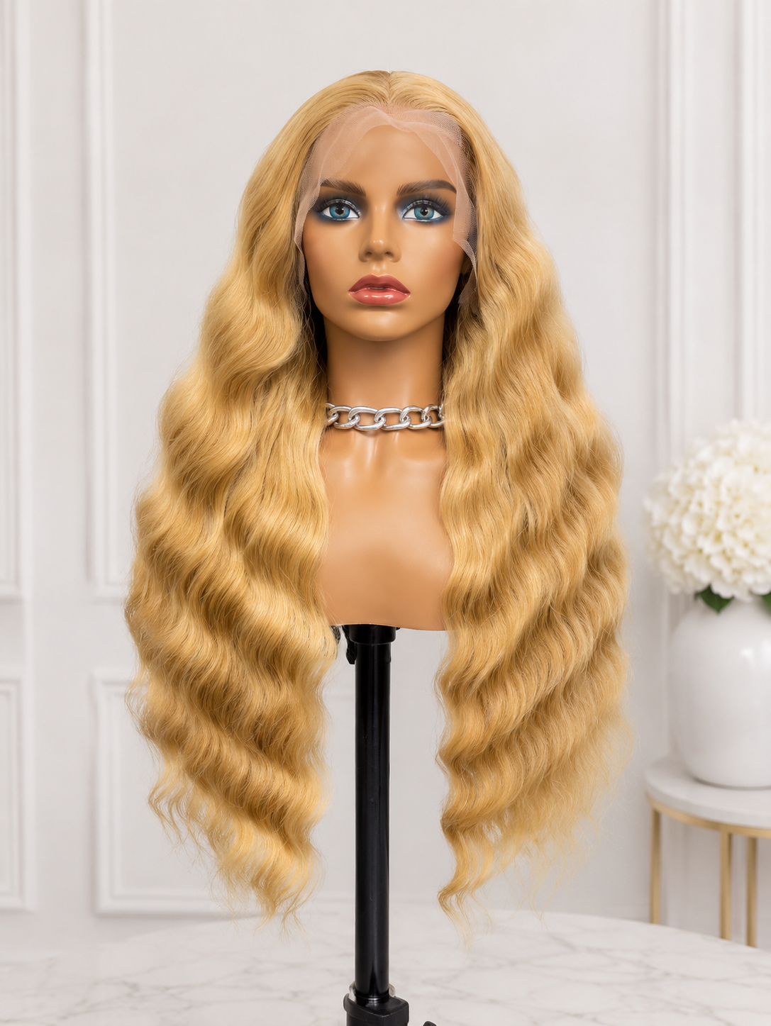 Elara | 28" Golden Blonde Long Water Wave Lace Front Wig
