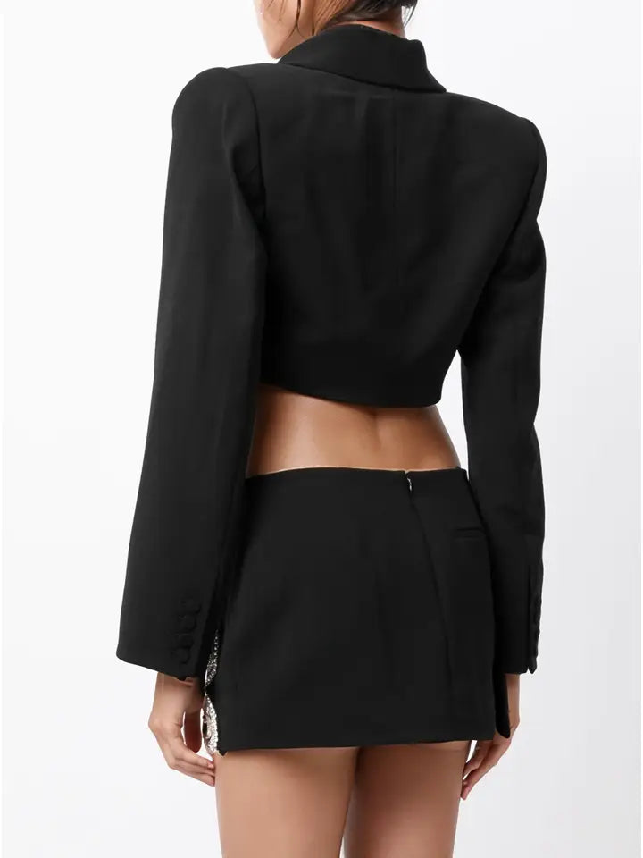 Diamond Butterfly Beaded Two-Piece Skirt Suit