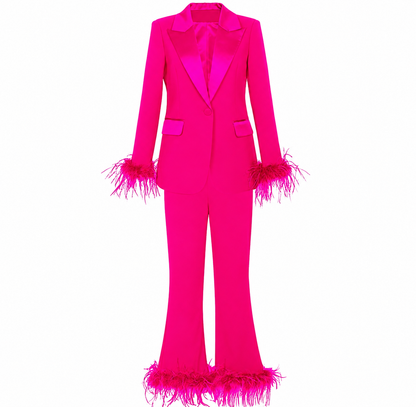 Copper Faith | Hot Pink Feather=Trimmed Power Suit