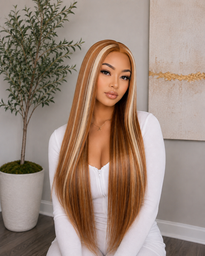 Golden Hour | 30" Long Straight Highlighted Lace Front Wig