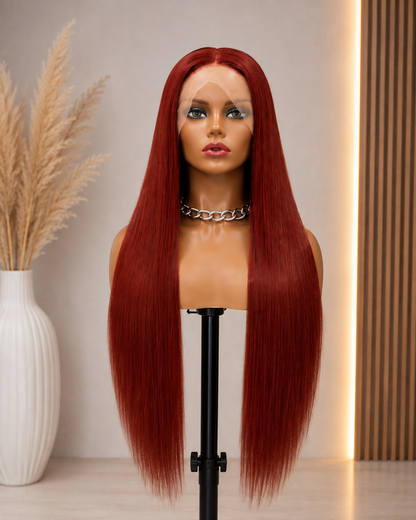 Desire | Long Straight Deep Ruby Red Lace Front Wig