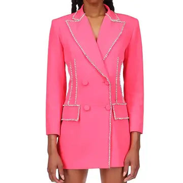 Rhinestone Embellished Pink Suit Dress