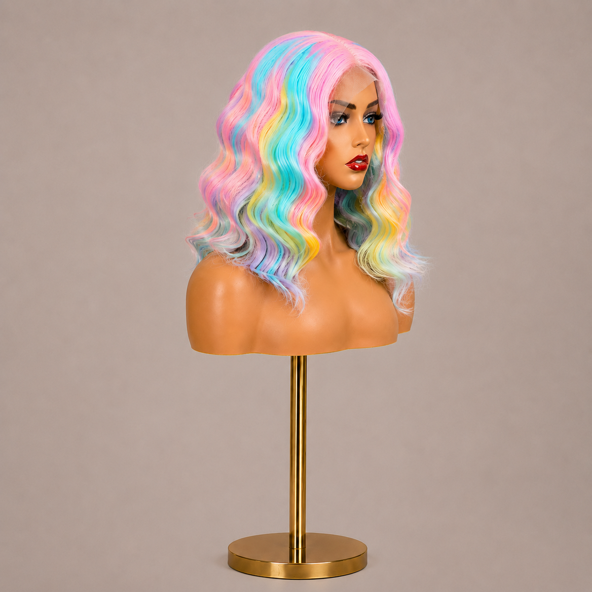 Poppy | 16" Pastel Rainbow Wavy Lace Front Wig
