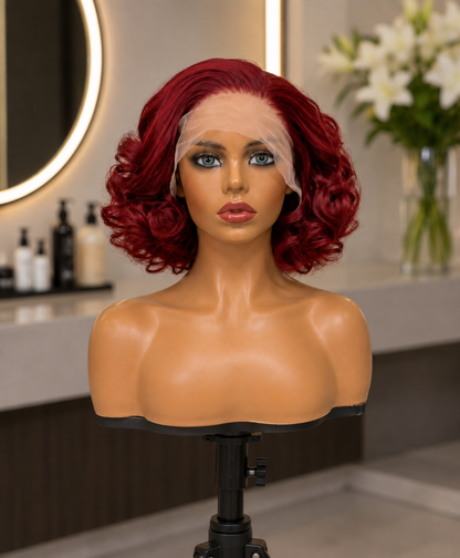 Camille | 12" Burgundy Curly Bob Lace Front Wig