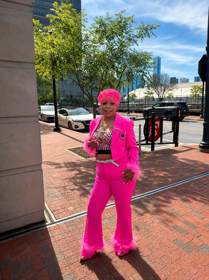 Copper Faith | Hot Pink Feather=Trimmed Power Suit