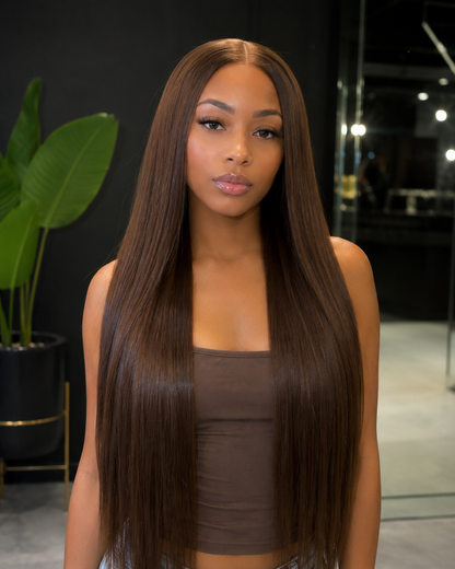 Crowned Mocha | Long Straight Chocolate Brown Lace Front Wig