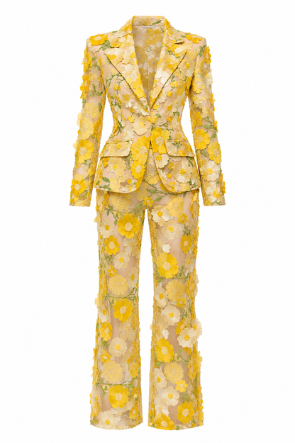 Black Grace | Yellow Floral Power Suit