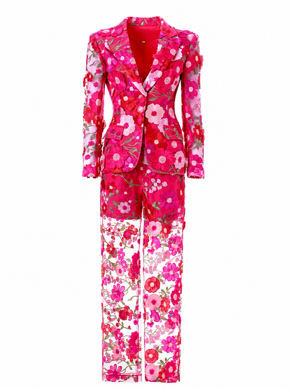 Blonde Bloom | Pink Floral Sheer Power Suit