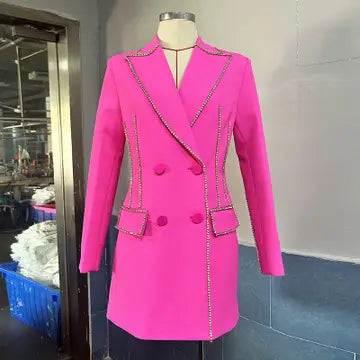 Rhinestone Embellished Pink Suit Dress