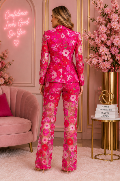 Blonde Bloom | Pink Floral Sheer Power Suit
