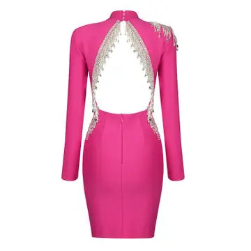Diamond Tassel Backless Bandage Dress