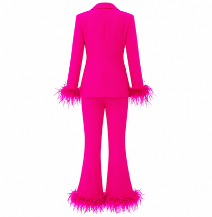 Copper Faith | Hot Pink Feather=Trimmed Power Suit