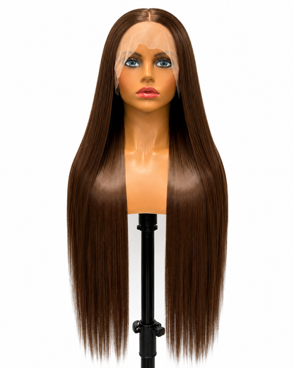 Crowned Mocha | 28" Long Straight Brown Lace Front Wig