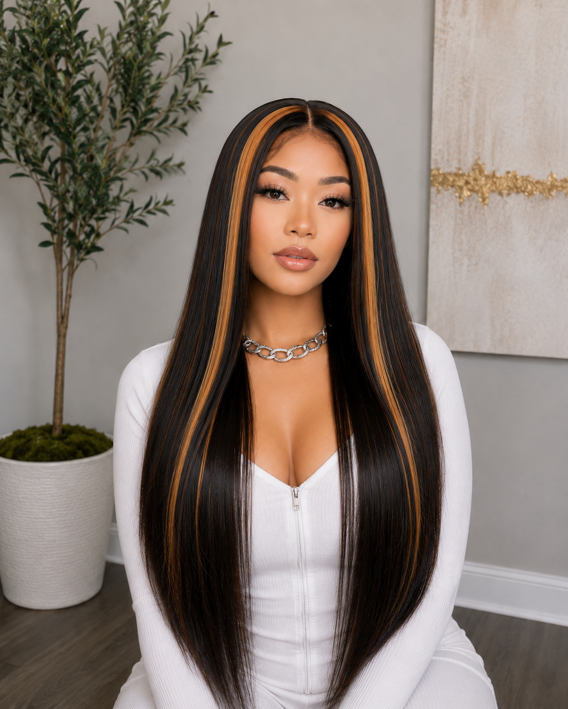 Golden Hour | 30" Long Straight Highlighted Lace Front Wig
