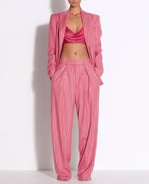 Chic Striped Blazer & Pants Set