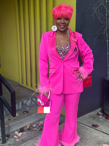 Ostrich Feather Blazer & Pants Set