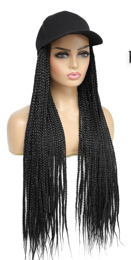 Black Braided Hat Wig for Women – 18" Black braided Baseball Cap
