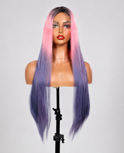 Cotton Candy Dream | 30" Long Straight Ombre Lace Front Wig