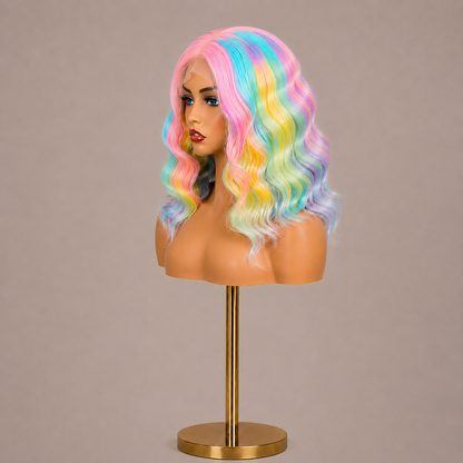 Poppy | 16" Pastel Rainbow Wavy Lace Front Wig