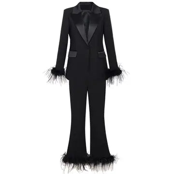 Ostrich Feather Blazer & Pants Set