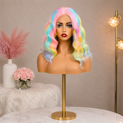 Poppy | 16" Pastel Rainbow Wavy Lace Front Wig