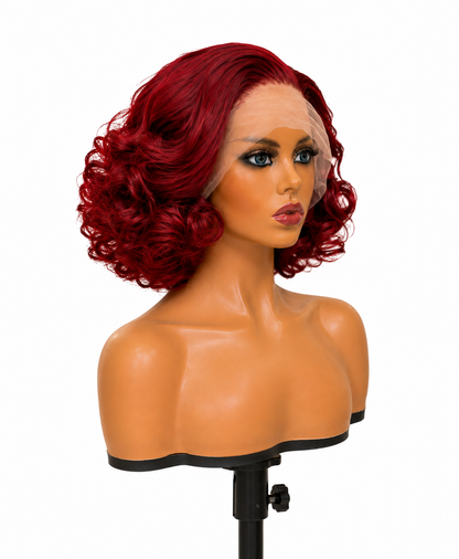 Camille | 12" Burgundy Curly Bob Lace Front Wig