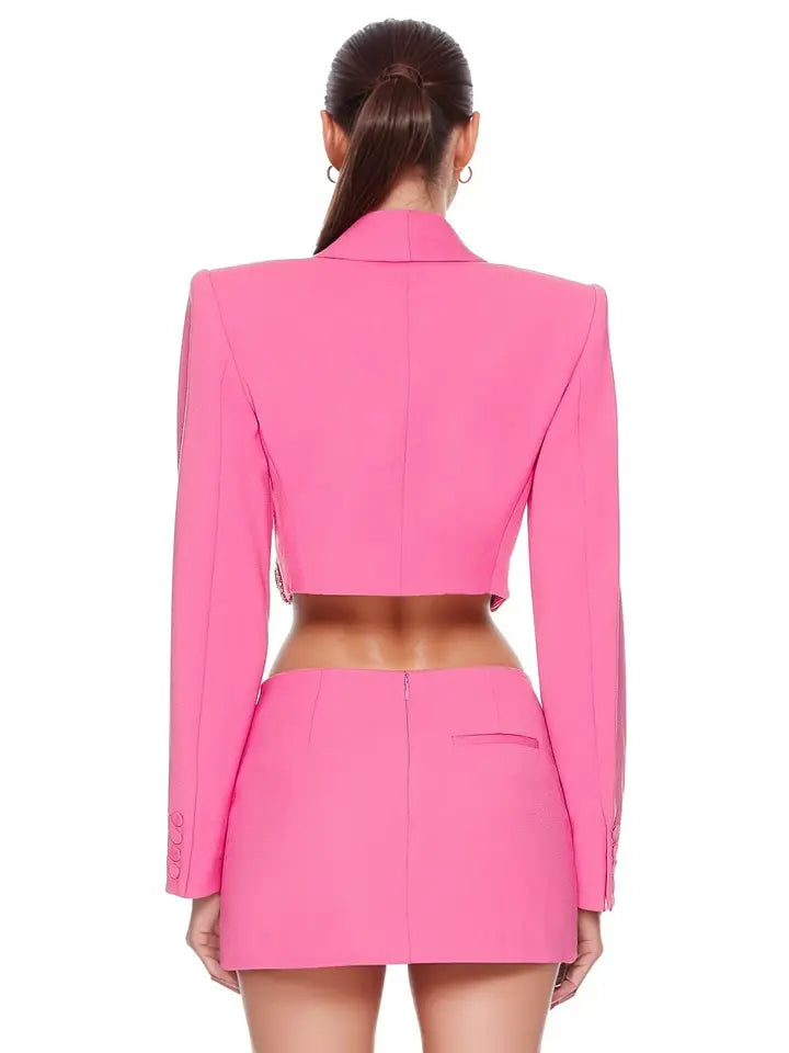 Diamond Butterfly Beaded Two-Piece Skirt Suit