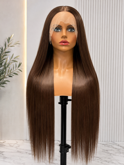Crowned Mocha | Long Straight Chocolate Brown Lace Front Wig