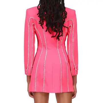 Rhinestone Embellished Pink Suit Dress