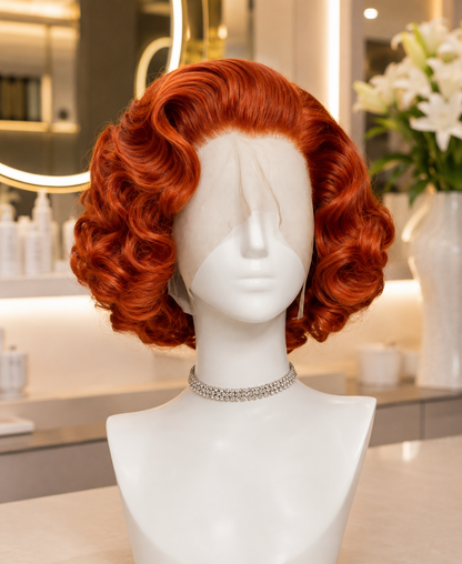 Sabrina | 12" Copper Vintage Curly Bob Lace Front Wig