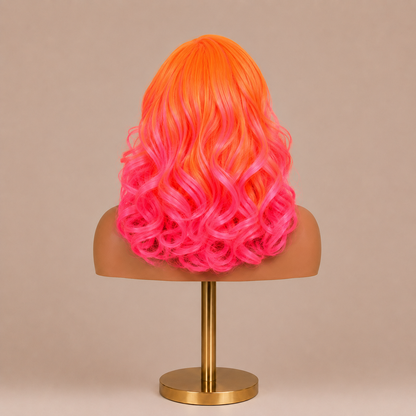 Firecracker | 16" Neon Orange & Pink Curly Lace Front Wig