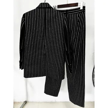 Chic Striped Blazer & Pants Set