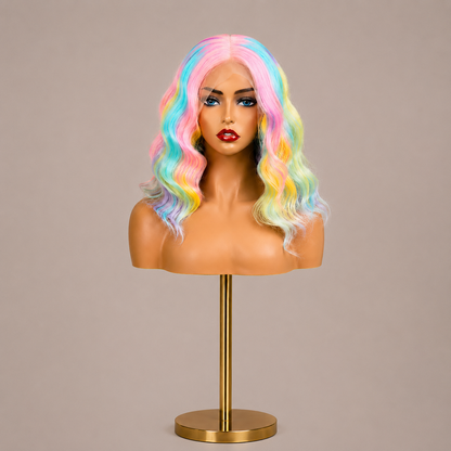 Poppy | 16" Pastel Rainbow Wavy Lace Front Wig