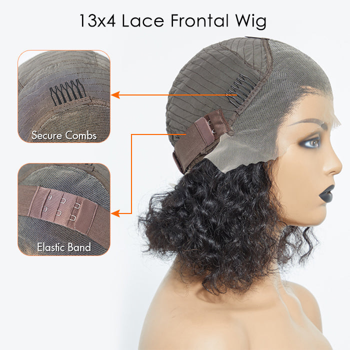 Glitter Goddess | 12/14 Inches 13"x4" Natural Black Water Wavy Bob 3D Transparent Lace Frontal Wig-100% Human Hair