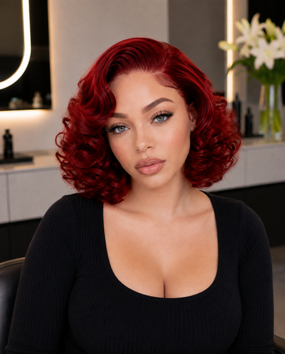 Camille | 12" Burgundy Curly Bob Lace Front Wig