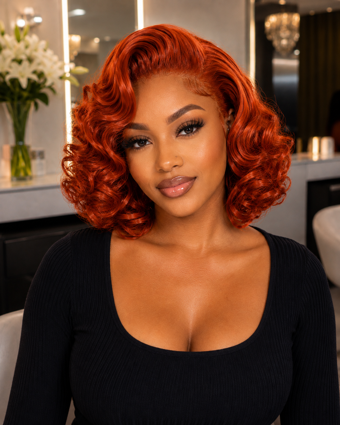 Sabrina | 12" Copper Vintage Curly Bob Lace Front Wig