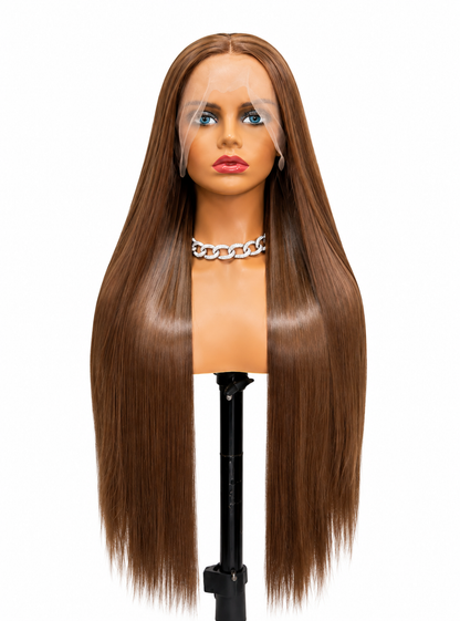 Crowned Mocha | 28" Long Straight Brown Lace Front Wig