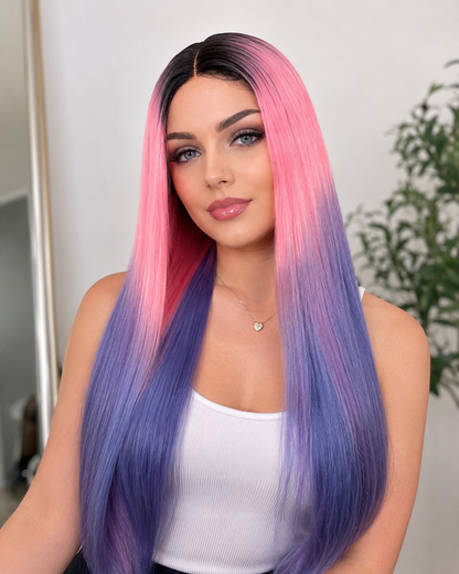 Cotton Candy Dream | 30" Long Straight Ombre Lace Front Wig